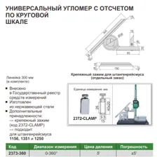 Универсальный угломер с отсчетом по круговой шкале 0-360° (5')